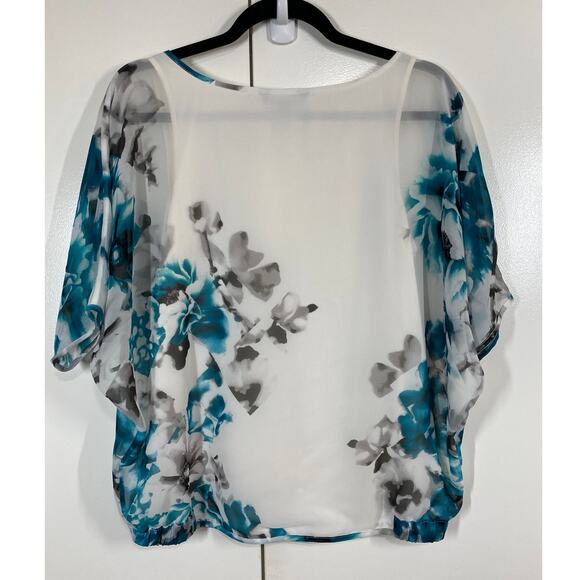 WHBM White Floral Blouson Short Sleeve Blouse Size Small - Picture 6 of 8